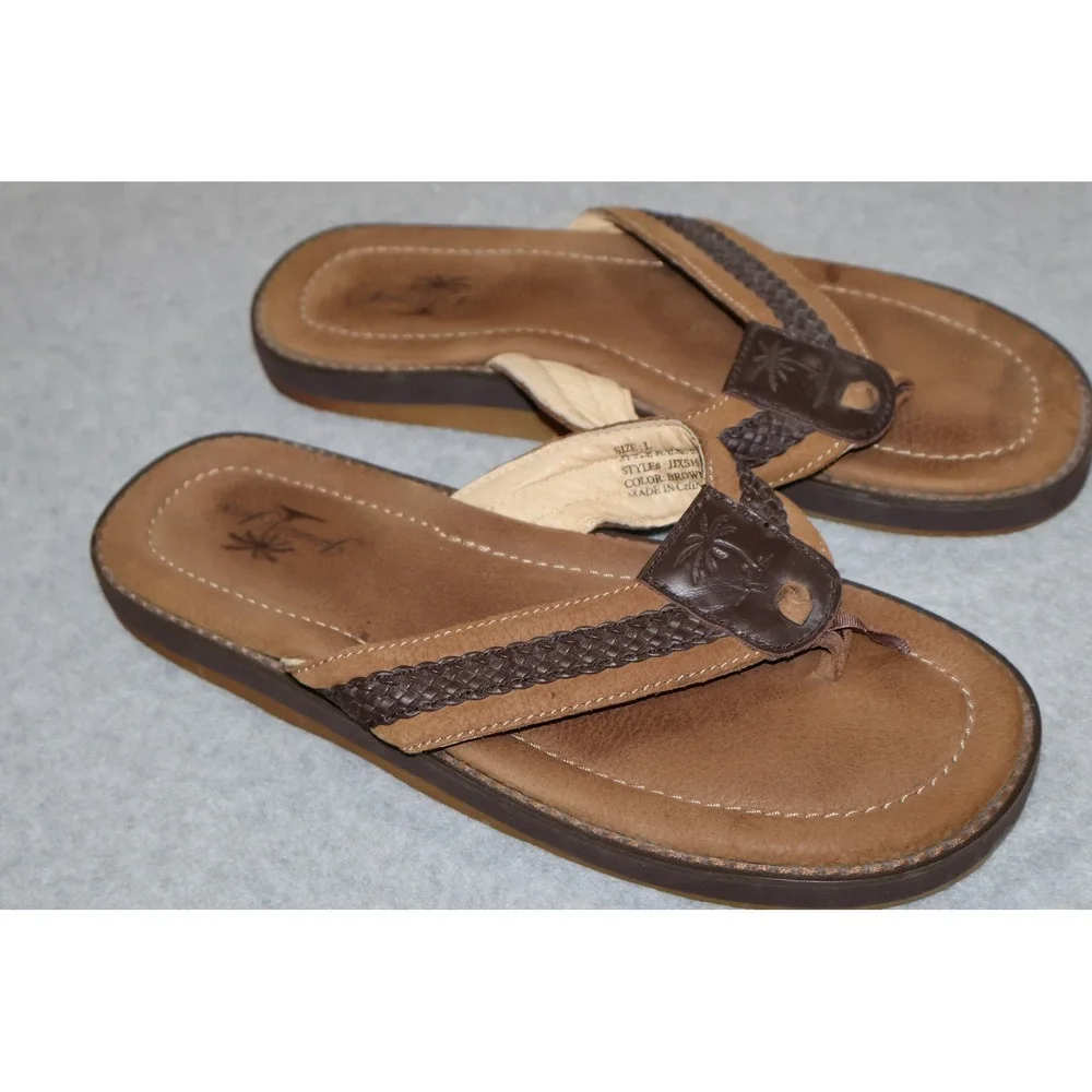 Jamaica Jaxx Flip Flops Mens Large Brown Leather Braided Thong Sandals